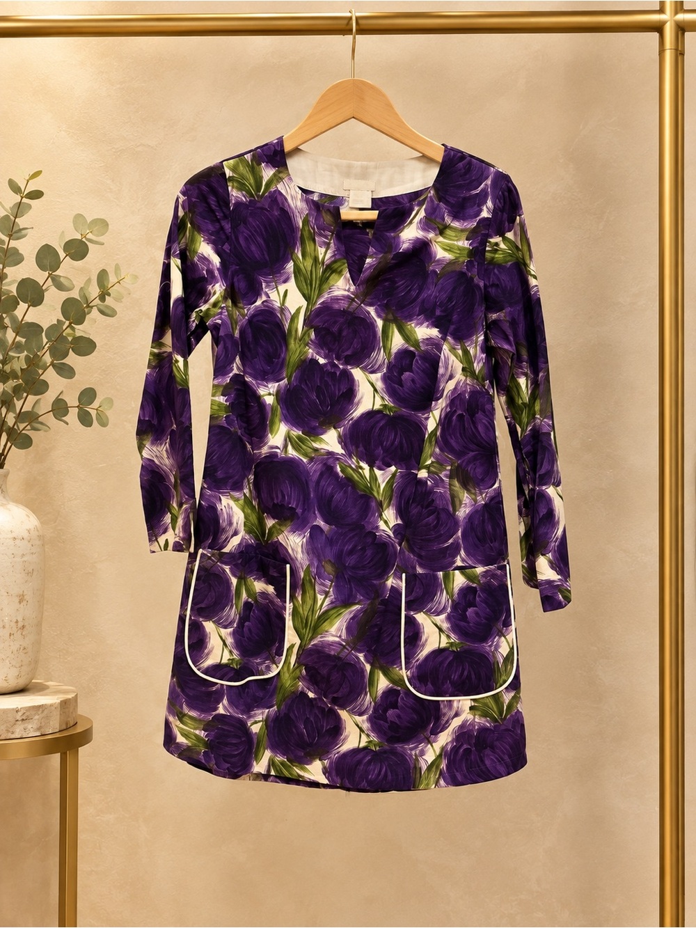 kate spade Purple Floral Mini Dress with Green Accents